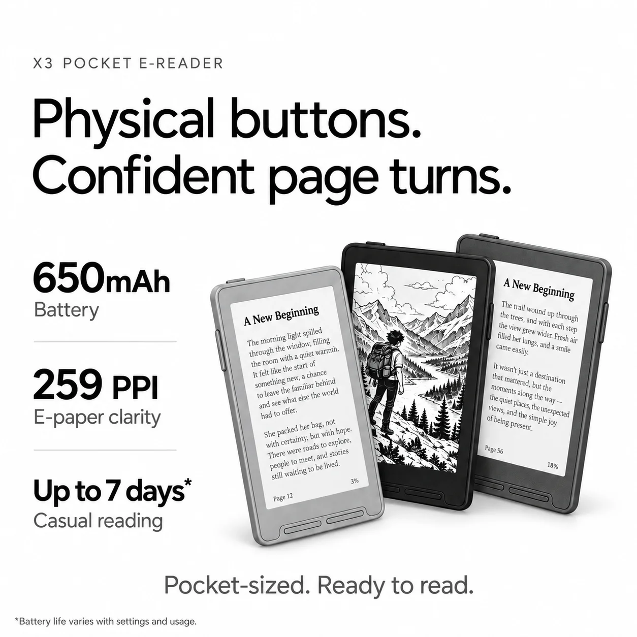 XTEINK X4 Classic/X3 – czytnik e-booków z ekranem dotykowym, lekki, z magnetycznym uchwytem, 4,3-calowy, ultracienki, przenośny czytnik e-booków, 16 GB. — zdjęcie produktu 5