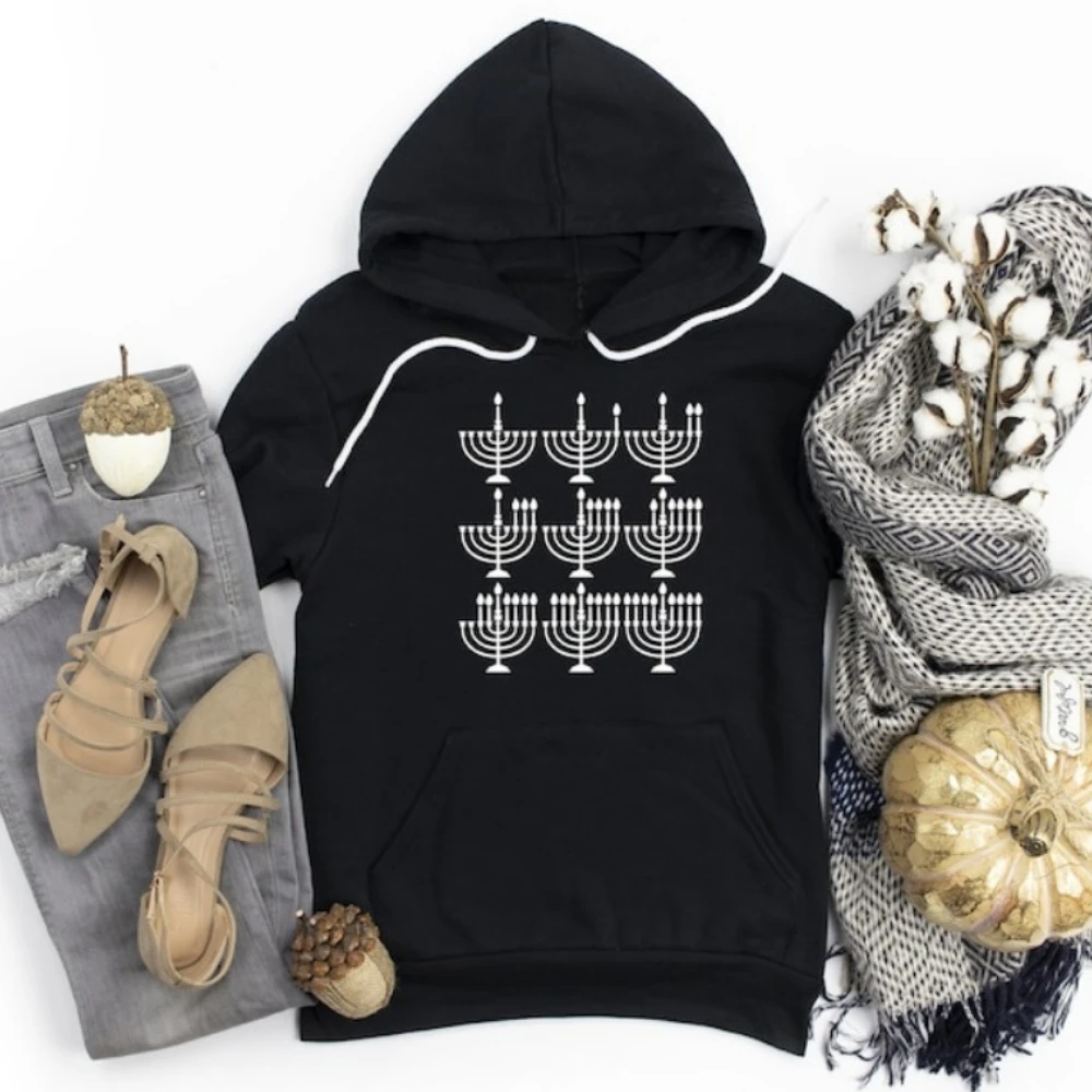 Menorah Hanukkah البلوز سعيد شانوكا سترة 2025 المرأة الشتاء البلوز الشارع موضة ملابس علوية من القطن عالية الجودة