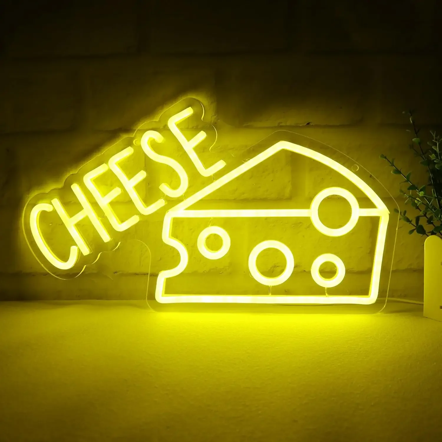 Letrero de Neón con Diseño de Rebanada de Queso, Luz LED de Neón Regulable para Tienda de Delicatessen, Pizzería, Restaurante, Cocina, Comedor, Camión de Comida, Decoración de Pared, Regalos de Inauguración