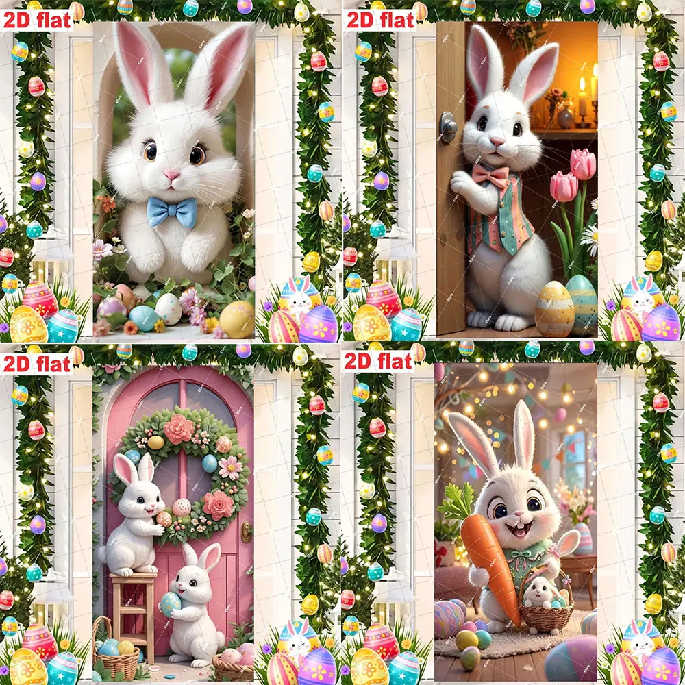 

Happy Easter Party Cute Rabbit Colorful Egg Wreath Design Door Cover Indoor Outdoor Porch Banner Backdrop Decoration Prop