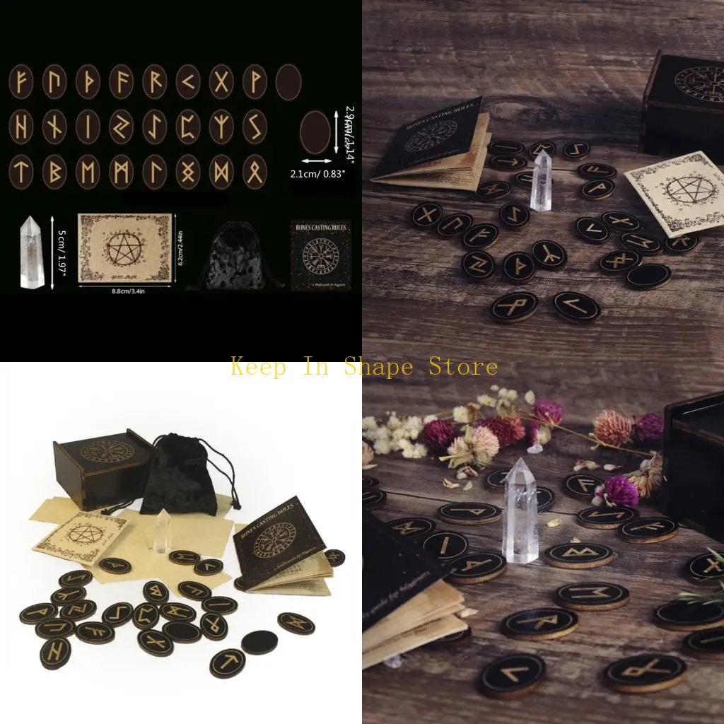 

U1JC Witch Runones Set Medition Runses Healing Crystal Stones Set Witch Dec