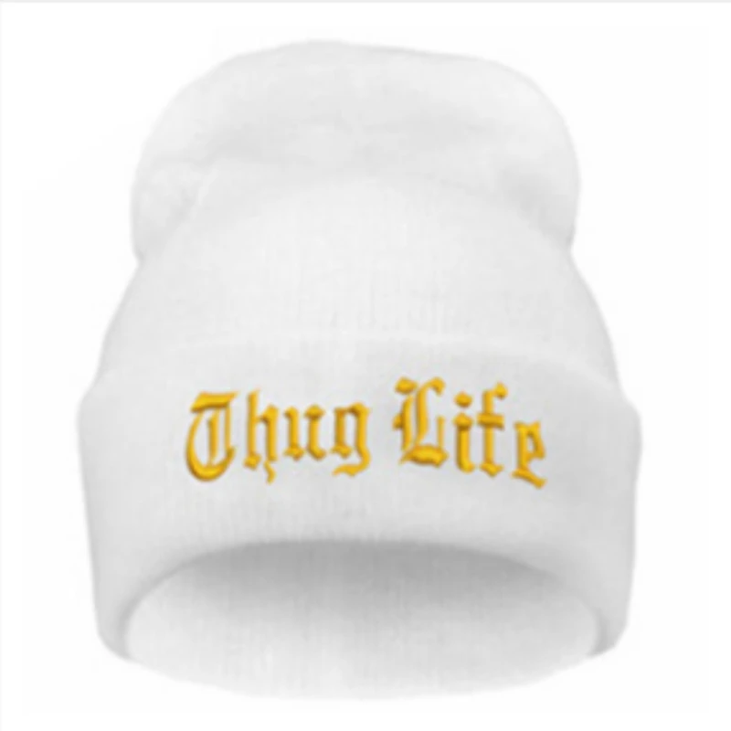 2021 New THUG LIFE Black Letter Beanie Unisex Fashion Hip Hop Mens Beanies Knitted Caps For Women Skullies Gorros Bonnets