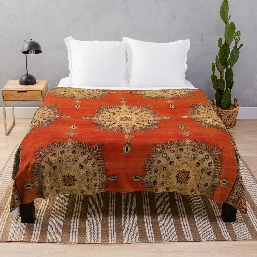 

Antique Persian Tabriz Rug Print Throw Blanket Soft Sherpa Fleece Warm Blanket for Winter