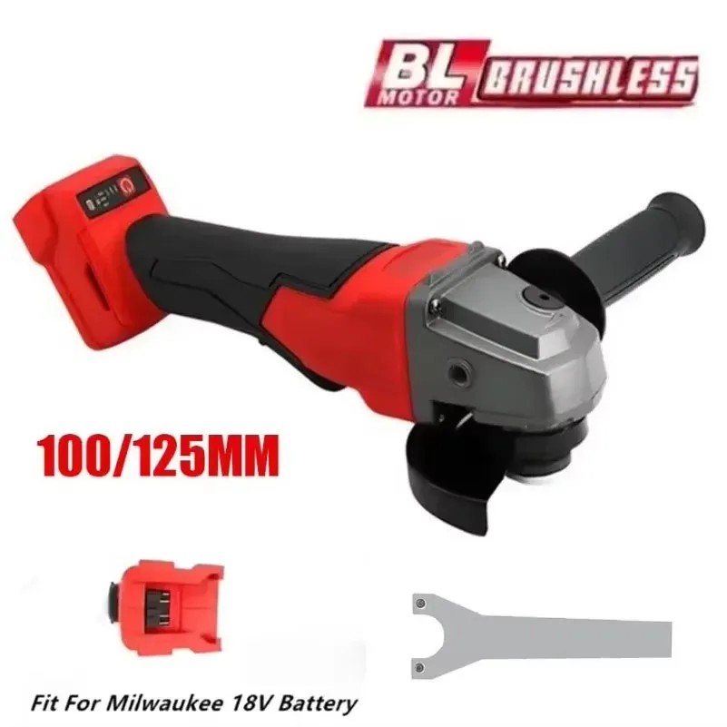 

Fit for Milwaukee 18V Battery Brushless Angle Grinder 3 Gears 100/125mm Electric Cordless Polishing Cutting Machine M14