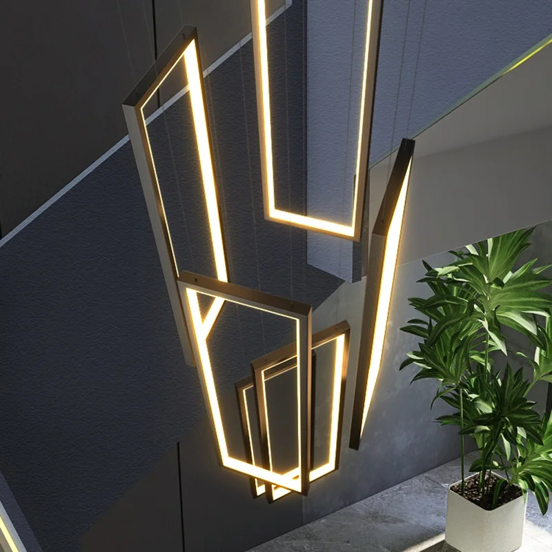 Imagem -04 - Modern Minimalista Led Stair Chandelier Luz Pingente Retangular Villa Duplex Sala de Estar Lâmpadas Penduradas Preto Dourado