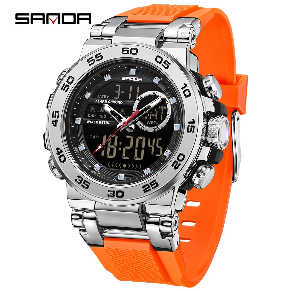 

SANDA SD6296 Student Electronic Watch Three Pin Waterproof LED Sports Multifunctional Electronic Watch