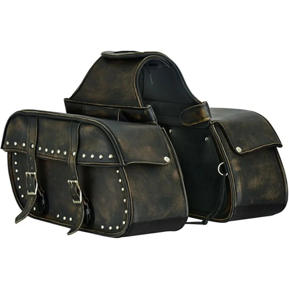 

naked cowhide leather motorcycle saddle bags studded throw over saddlebags, motorcycle side bags for honda shadow sportster sof