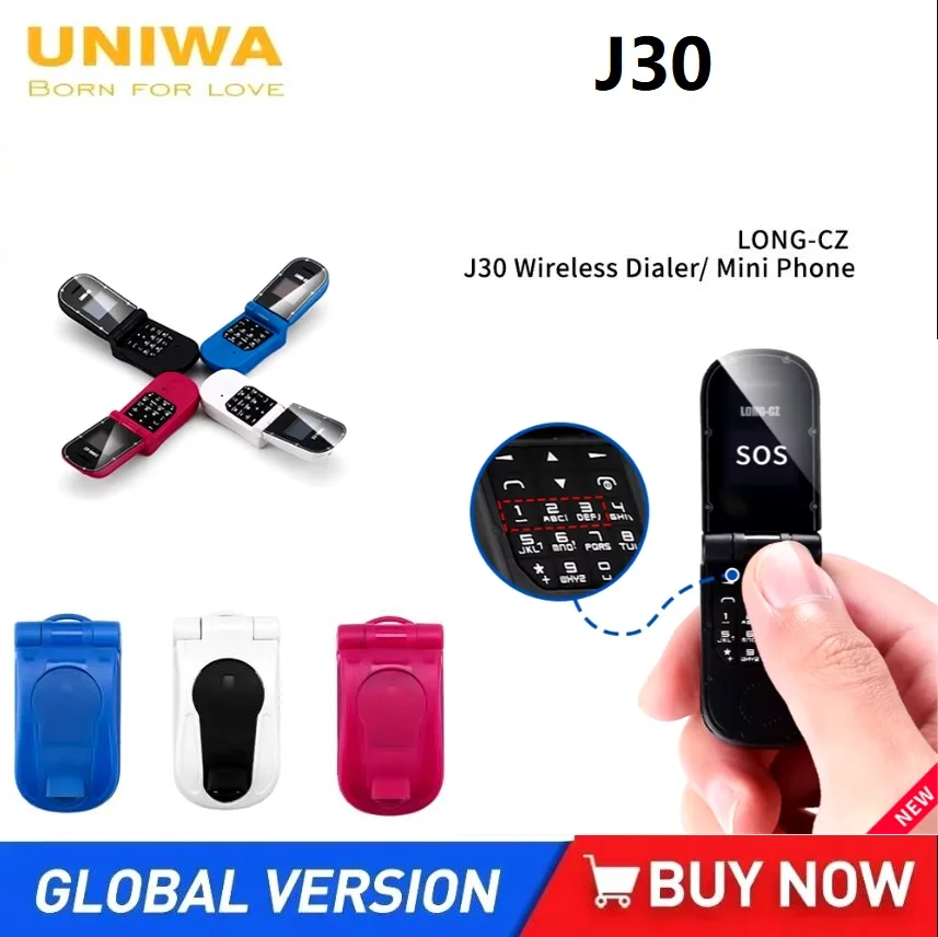 UNIWA J30-Mini auriculares manos libres con tapa para teléfono móvil, dispositivo inalámbrico con botón pulsador, Bluetooth, marcador, Voz Mágica,