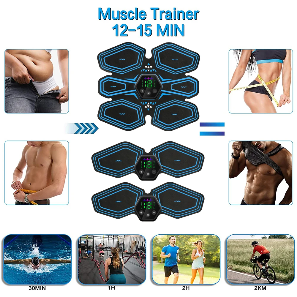 Abs Stimulator Hip Trainer EMS Muscle Stimulator Fitness Training Abdominal Toner Body Waist Leg Arm Fat Burn Loss Weight Unisex