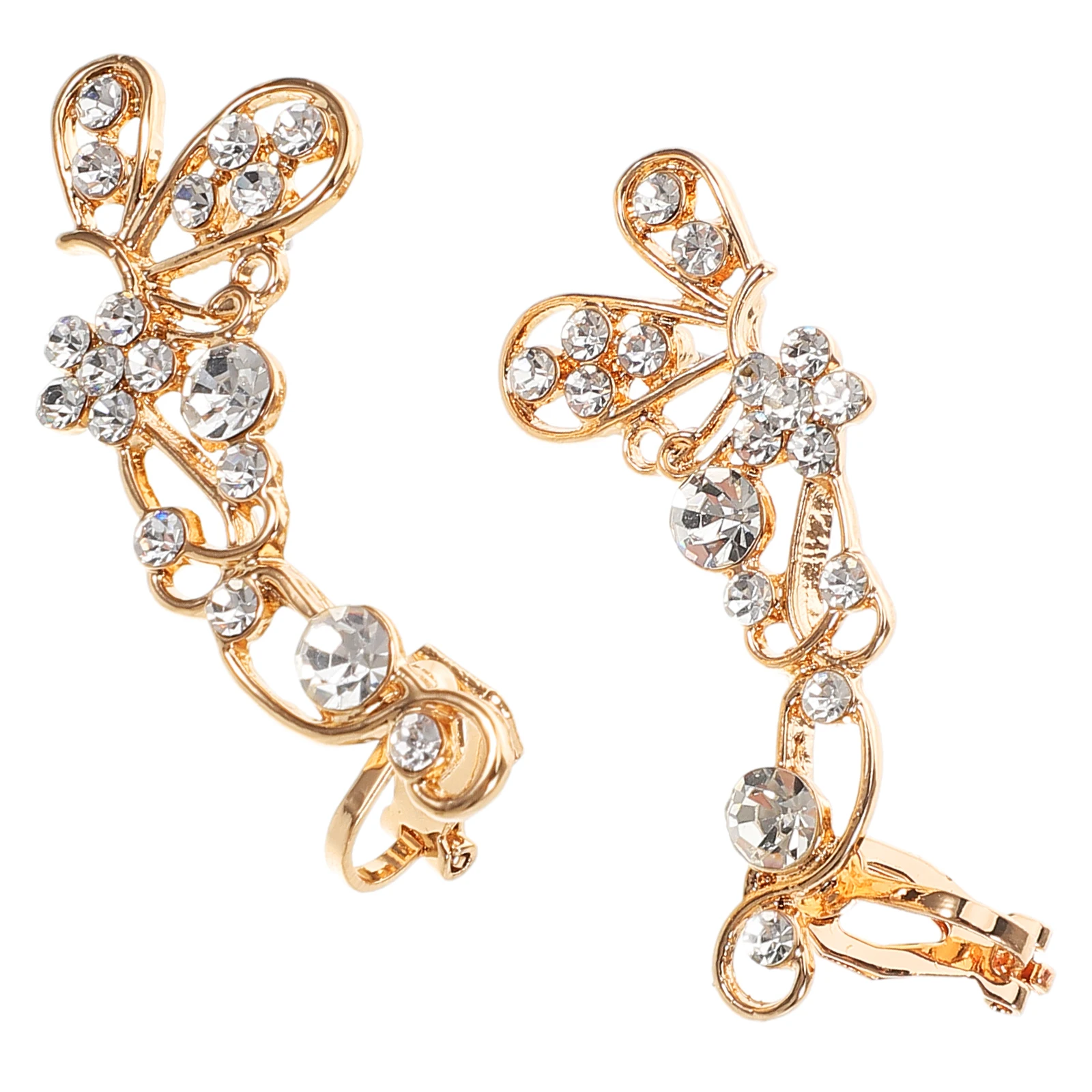 

Butterfly Ear Clip Earrings Rhinestone Decor Non Pierced Lightweight Comfortable Jewelry Accessories for Women
