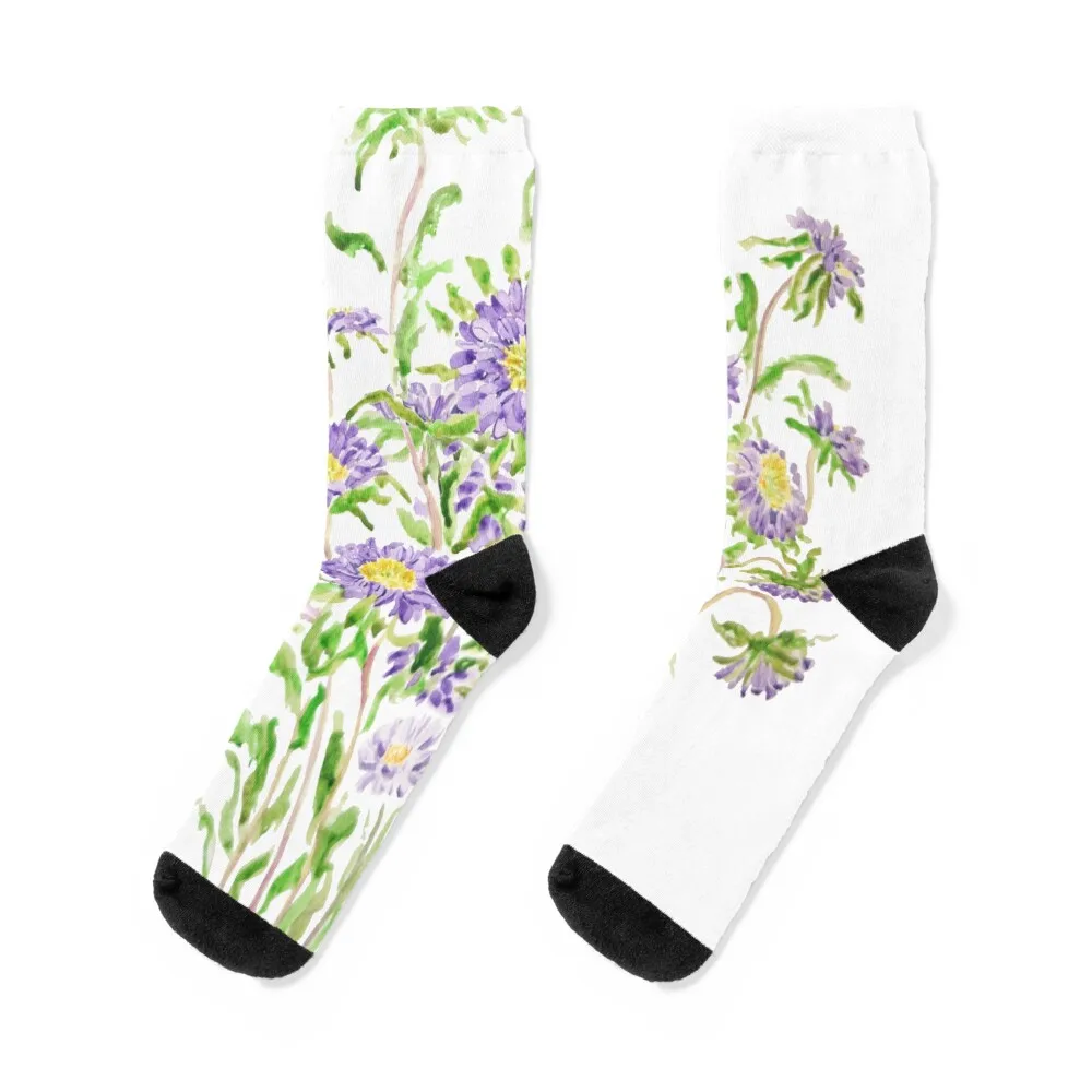 

hand painted purple aster flowers watercolor Socks shoes anime tennis golf Men's Socks Luxury Women's