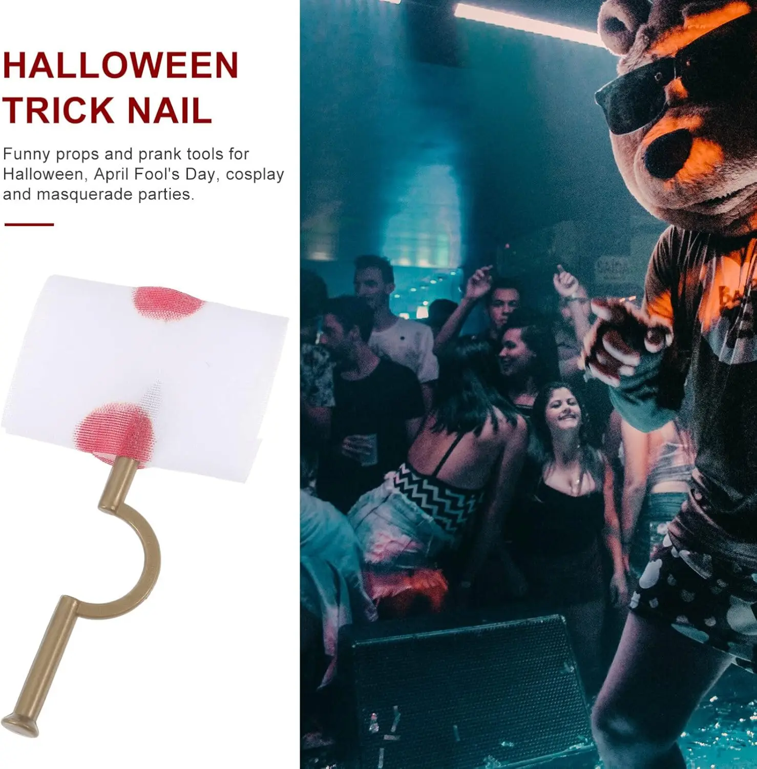 2Pcs Halloween Trick Straszny Fałszywy Paznokieć Przez Palec Prank Prop Magiczna Zabawka Zabawny Krwawy Bandaż Na Paznokcie Nowość Gagi i Praktyczny Żart