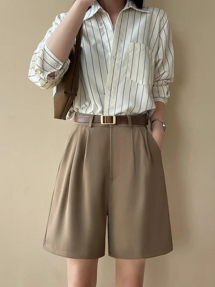 

Женские шорты, летние тонкие свободные широкие шорты с высокой талией, однотонные повседневные шорты в корейском стиле с эластичной резинкой на талии, женские шорты