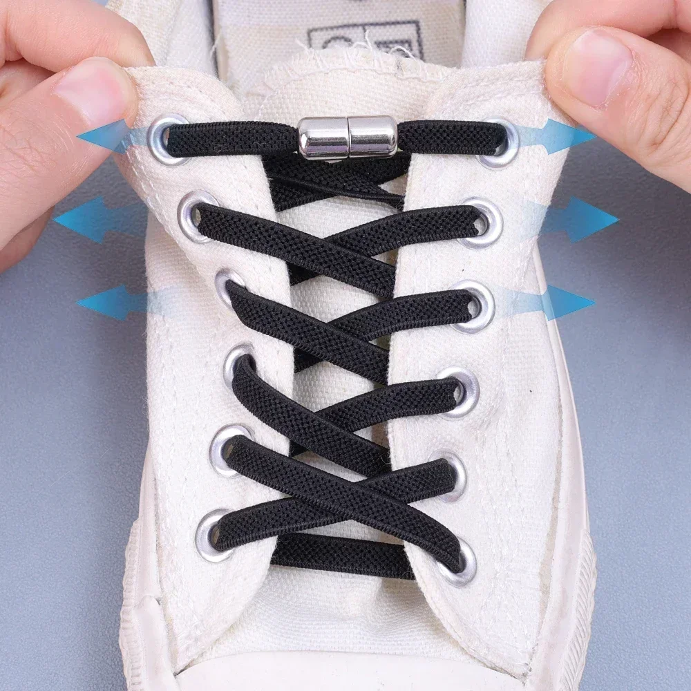 Elastische Stropdas Schoen Veters Metalen Capsule Slot Veters Platte Schoenveters Zonder Stropdassen Kids Volwassen Snelle Schoenen Kant Elastiekjes