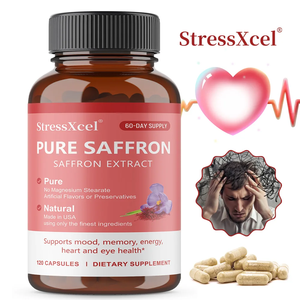 Natural Saffron Supplement Mood | Focus | Vision | Energy Support - Male and Female Eye Health - Non GMO - 120 Capsules