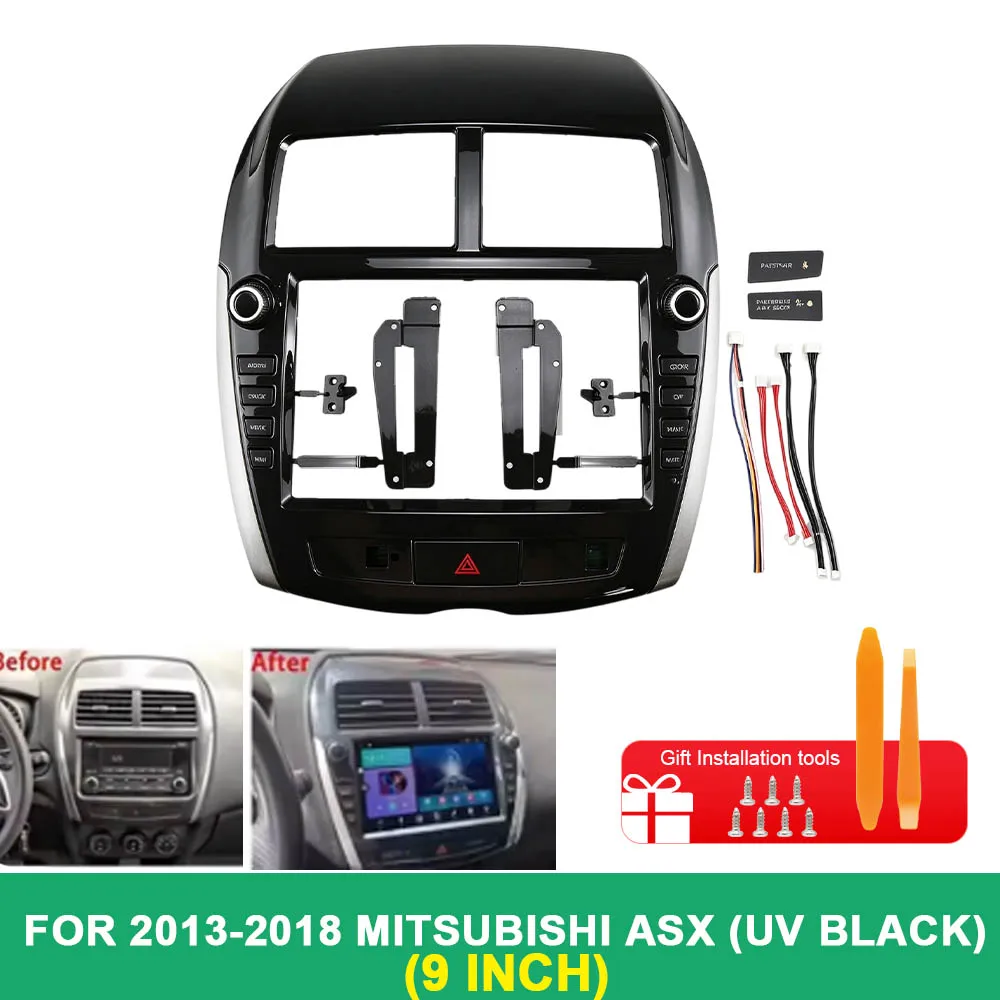 For 2013-2018 Mitsubishi ASX 9 Inch Car Radio Fascia Frame UV Black Android Stereo Dashboard Installation Trim Panel Kit