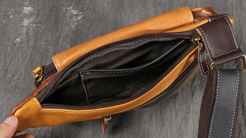 LUOKIR Herren-Brusttasche aus echtem Leder, lässiger Rucksack aus Rindsleder der Oberschicht, stilvolle, trendige Schulter-Crossbody-Tasche – Detail 17