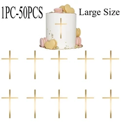 Gold Cross Cake Topper Acrylic Happy Christening Gold Charm Decorations God Bless Party for Baking Supplies