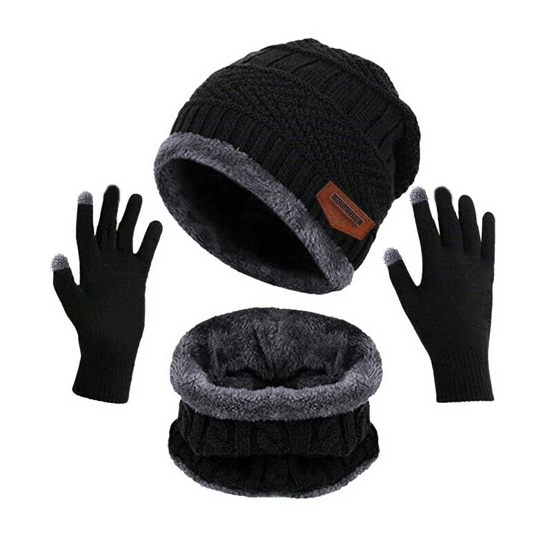 2024 Winter Men Women Thick Beanie Hat Knitted Hat Winter Cap Beanie Female Wool Neck Scarf Cap Balaclava Mask Bonnet Hats Set