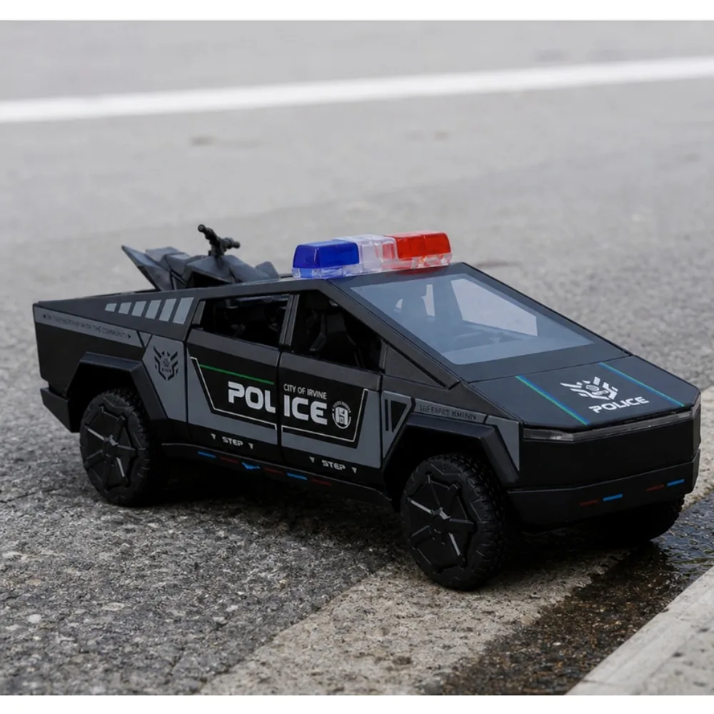 

Модель полицейского пикапа 1:24 с мотоциклом, светом, звуком и открывающимися дверями, машинка для детей, подарок на день рождения для парня