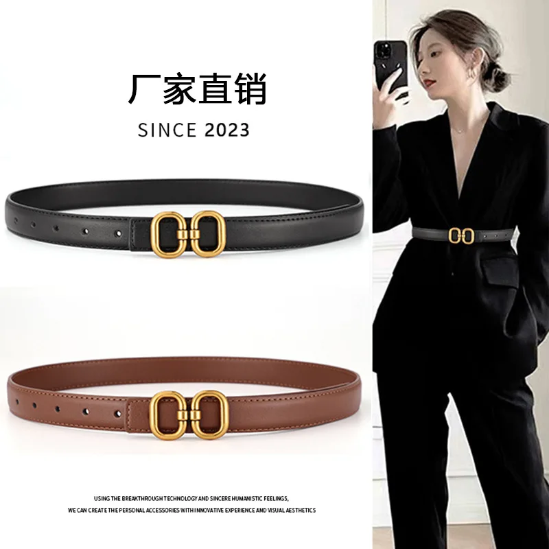 

Maikun Simple All-Match Belt Women's Gold Alloy Buckle Pants Belt Black Suit Jeans Women's Belt