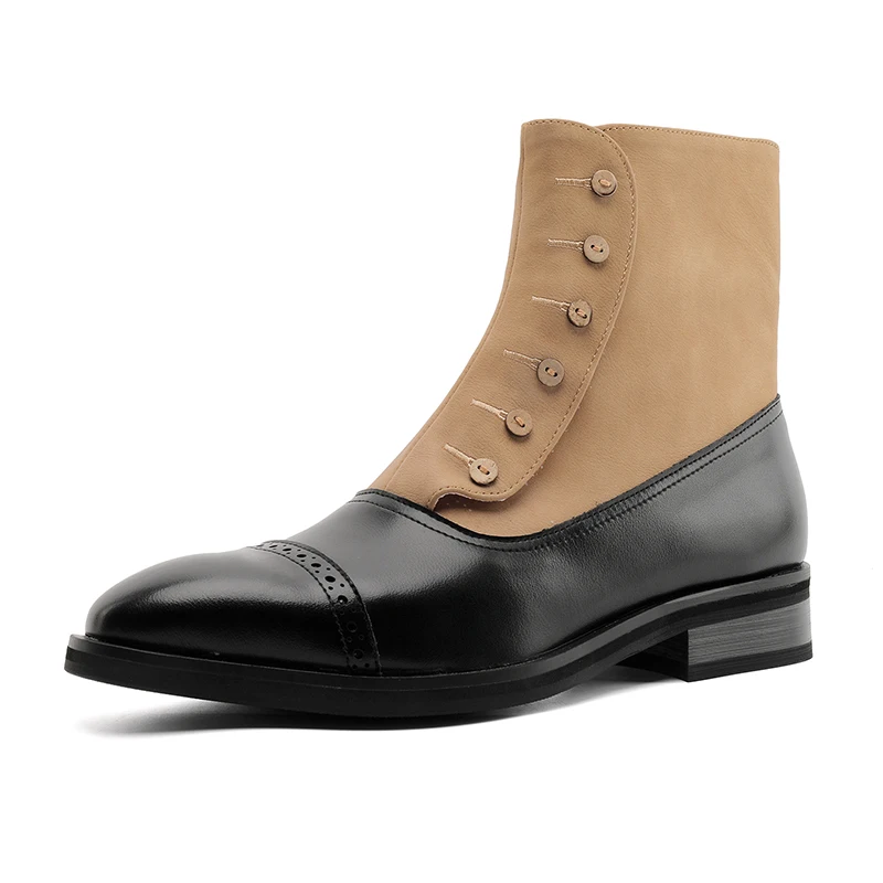 

High Top Men Boots Fashion Leather Shoes Men's New Arrival Chunky-heel Ankle Boots British-style Casual Color-blocking 85892-J