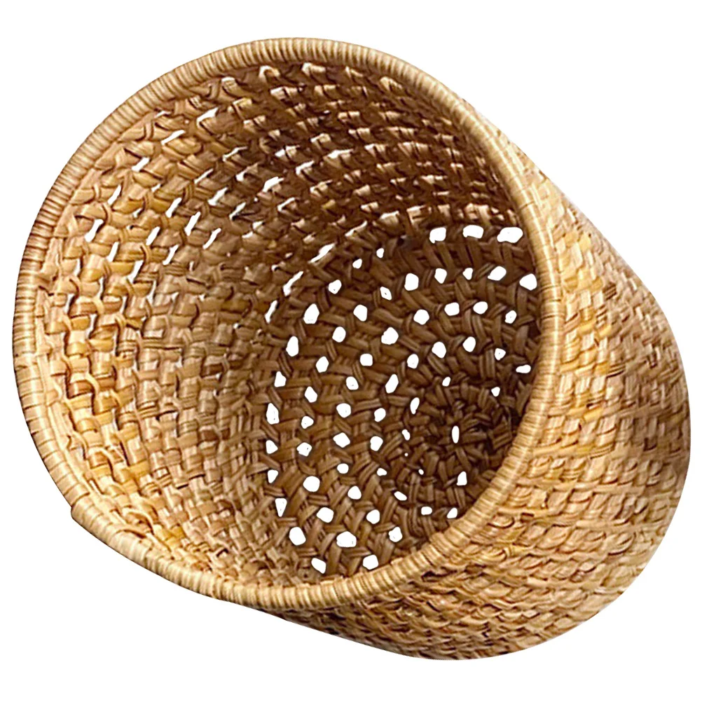 

Rattan Woven Pen Holder Spacious Desktop Organizer for Pens Pencils Cosmetics Office School Supplies Natural Style Decorative