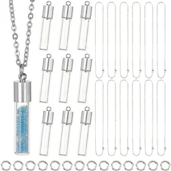 64Pcs DIY 12 Sets Vial Necklace Making Kit 6mm Dia. Hourglass Vial Pendants Handmade Clear Glass Memory Wish Bottle Charms