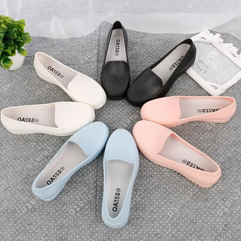 Women's Rain Shoes Spring Summer Female Flat PVC Waterproof Women Shoe Non-Slip Comfortable Casual Woman Rain Boots Flats Shoes