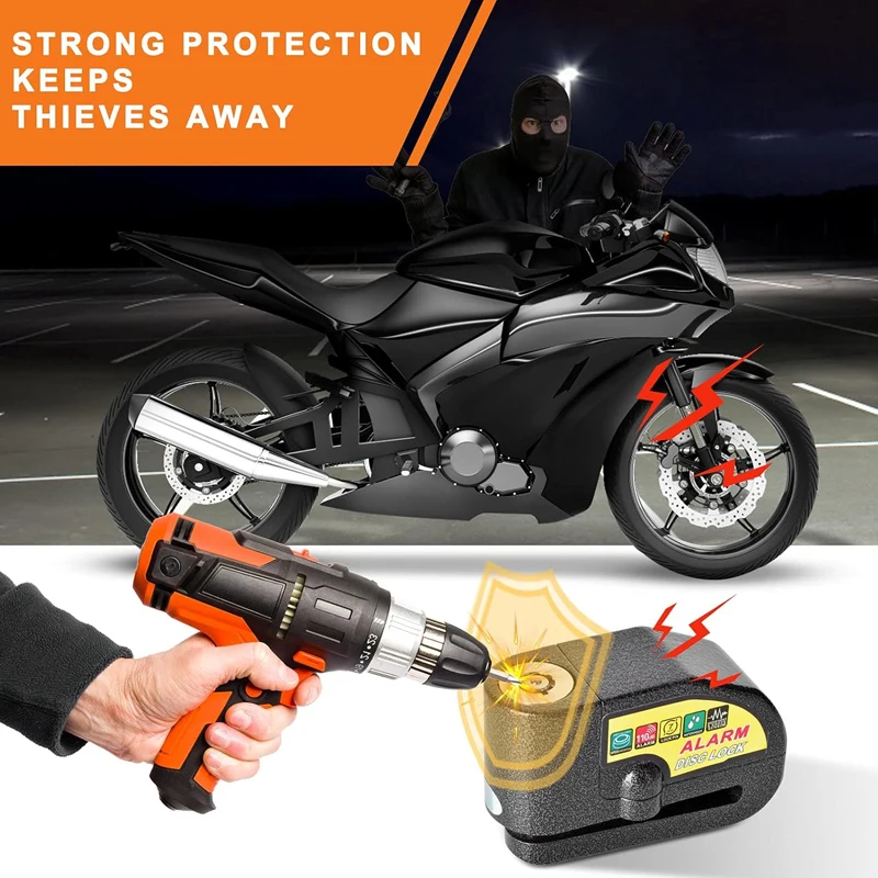 

Universal Motorcycle Bike Alarm Disc Brake Lock Motorcycle Anti-Theft Security Wheel Disc Lock Waterproof 110dB Alarm Sound