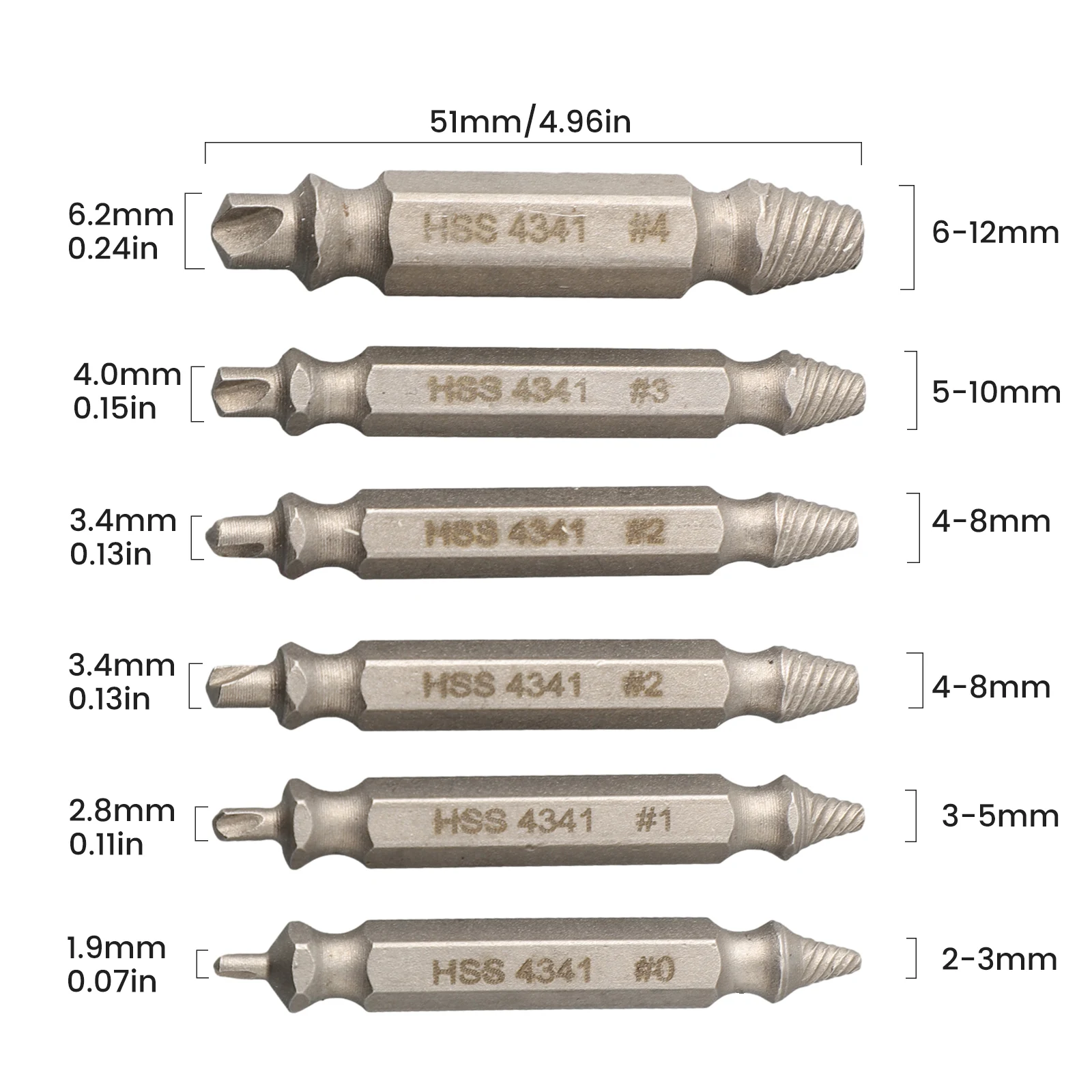 6PCS Damaged Screw Extractor Set High Steel 4341 Broken Bolt Remover Drill Bits Tool Kit For Stud Reverse Extraction Home