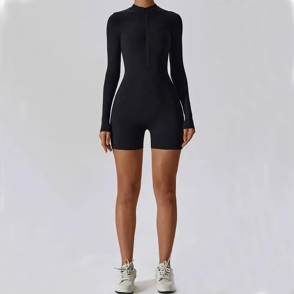Новый комбинезон для йоги на молнии с длинными рукавами, цельный короткий боди, костюм для йоги, спортивная одежда, спортивная одежда, женский сексуальный спортивный комплект для фитнеса