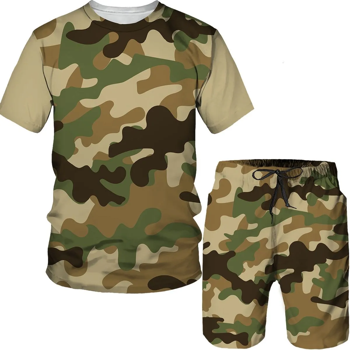 Camouflage Men's Suits Camo 3D Print T-Shirts Shorts 2-Piece Sets Casual Tracksuits Streetwear Oversized Outfits Man Clothing - view 3