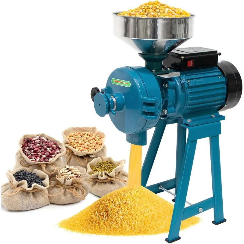 Electric Grain Grinder Dry Wet Grinder, Corn Grinder Feed Flour Cereals Grinder Rice with Funnel，home.