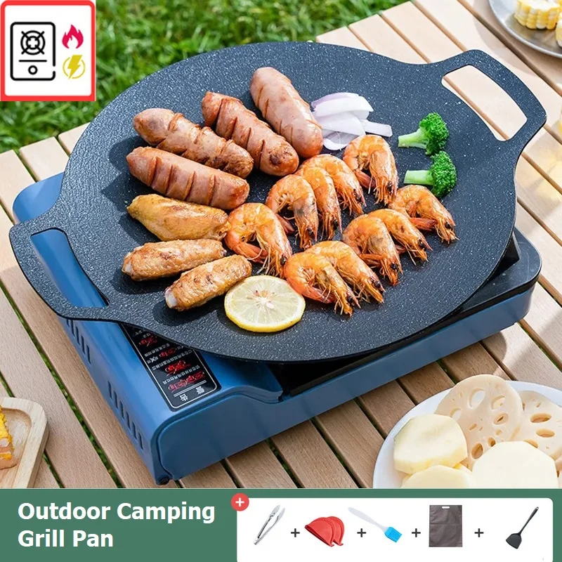 Grill pfanne koreanische runde antihaft-grill platte outdoor-reise camping bratpfanne grill zubehör gasherde induktion sherd