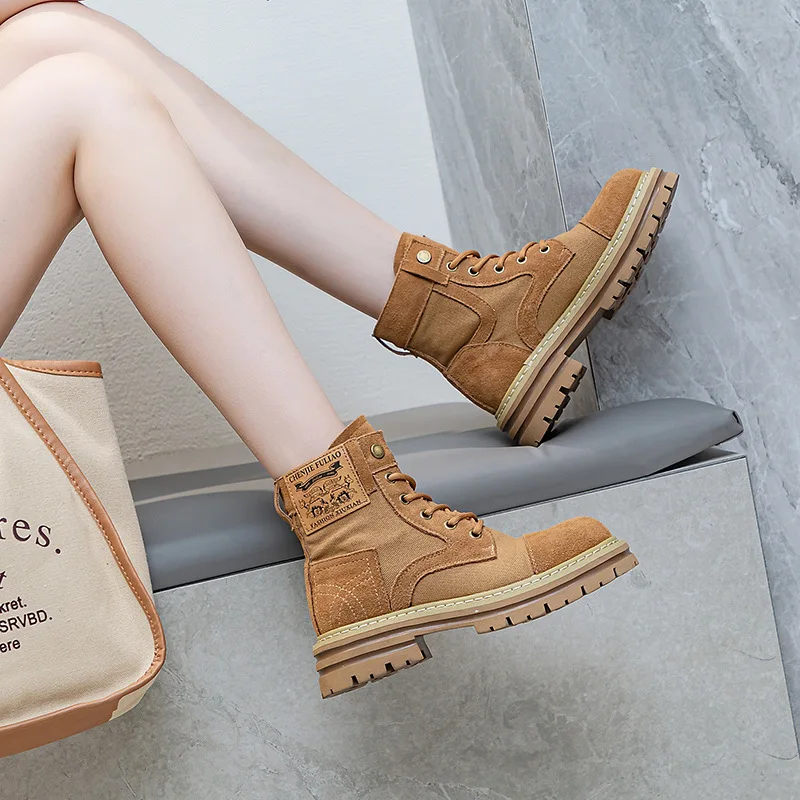 Women's Shoes Summer Hiking Boots Leather Thick Soled Internally Raised Desert Boots Travel and Outdoor Camping Workwear Boots