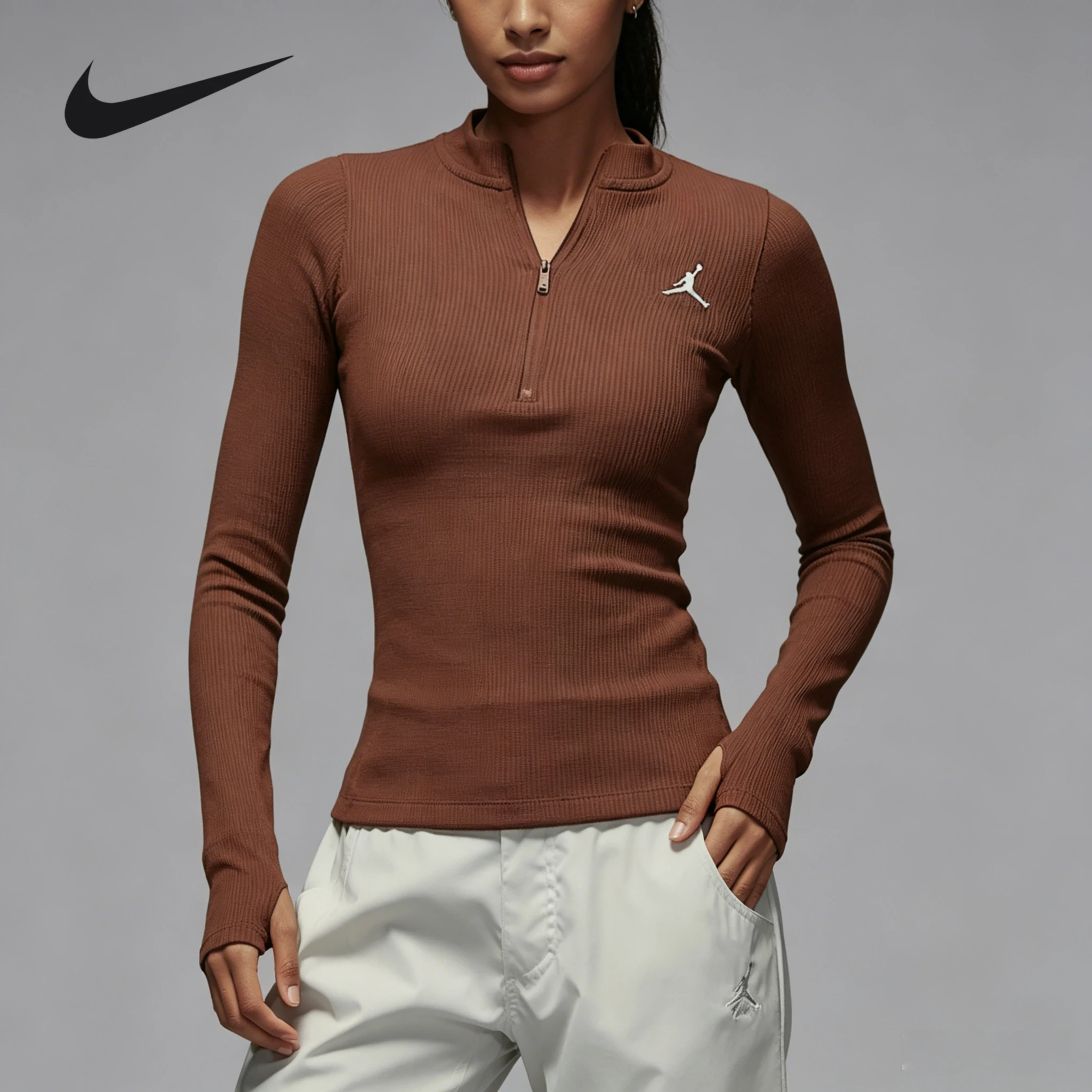 Camiseta deportiva Nike oficial y genuina JORDAN retro waffle slim de manga larga para mujer HF9469-231