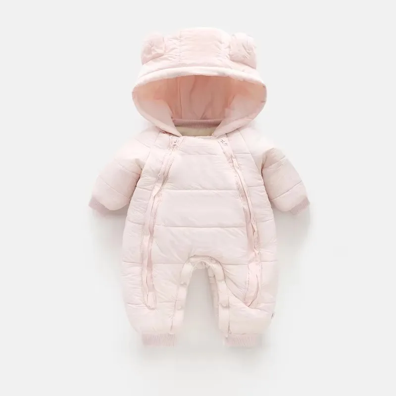 Neuer süßer Baby-Winteroverall mit Bärenohren und Kapuze, Kälteschutz-Skibekleidung, verdickte Baumwolle und Samt-Innenseite, Neugeborenen-Jumpsuit 0-2 Jahre – Detail 6