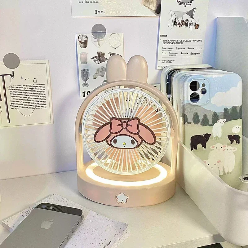 Sanrio My Melody Small Night Light Adjustable Usb Fan Cartoon Cute Kawaii Cinnamoroll Kuromi Multi-Functional Portable Kid Gift