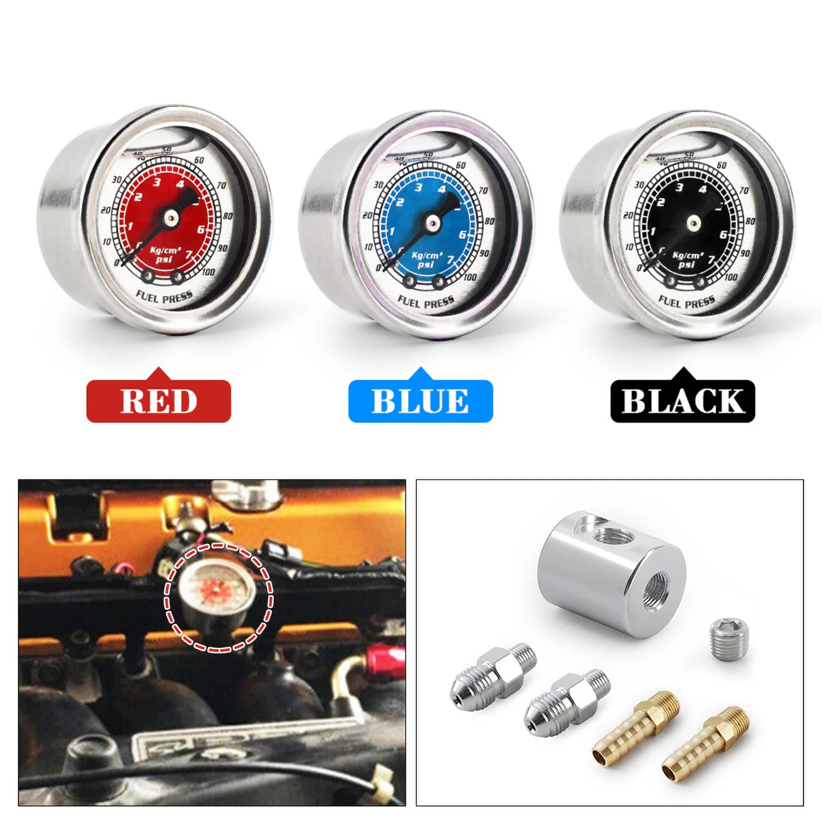 Car Fuel Oil PSI Pressure Liquid Filled Gauge NPT 1/8 Oil Fuel Pressure Gauge for Honda Civic CRX Acura Mitsubishi Eclipse