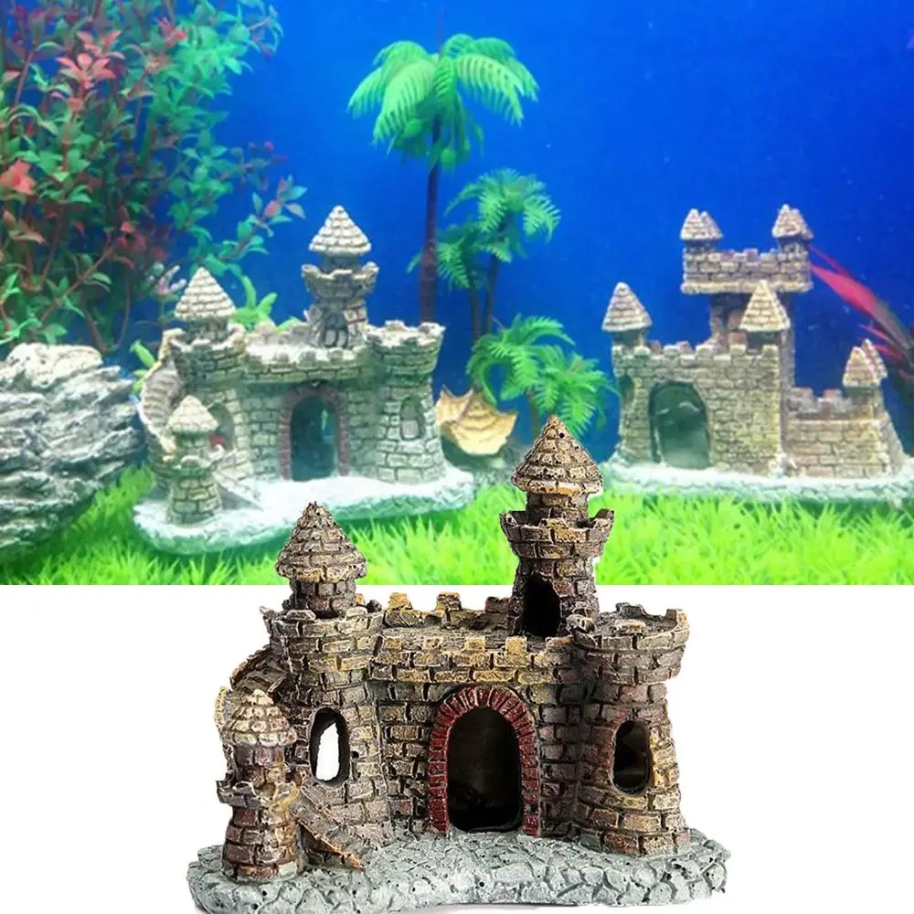 Suprimentos para aquário, ornamentos de resina para tanque de peixes, formato criativo de castelo, rockery, casa, aquário, caverna, paisagismo, cozinha