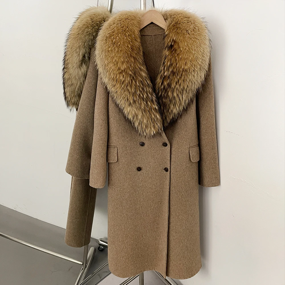 OFTBUY Wollmantel für Damen, Luxuriöse Doppelseitige Wolljacke, Winter-Oversize-Mantel mit Echtem Fuchsfell, Doppelreihig, Elegante Oberbekleidung – Detail 18