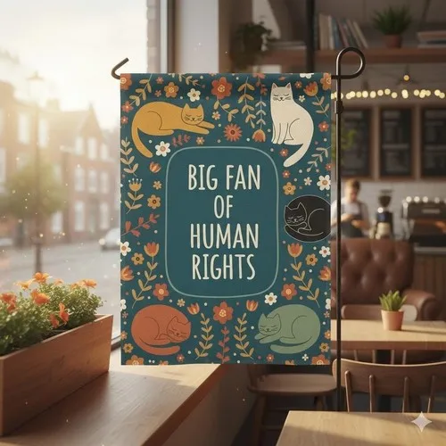Big Fan of Human Rights Cat Garden Flag   Retro Floral Yard Sign  Social Justice PPZ