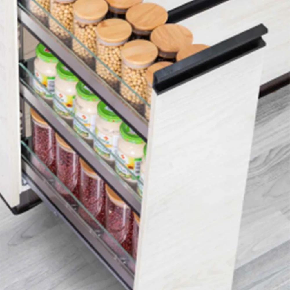 XSH Kitchen Cupboard Stainless Steel Pull Out Basket Seasoning Bottle Rack