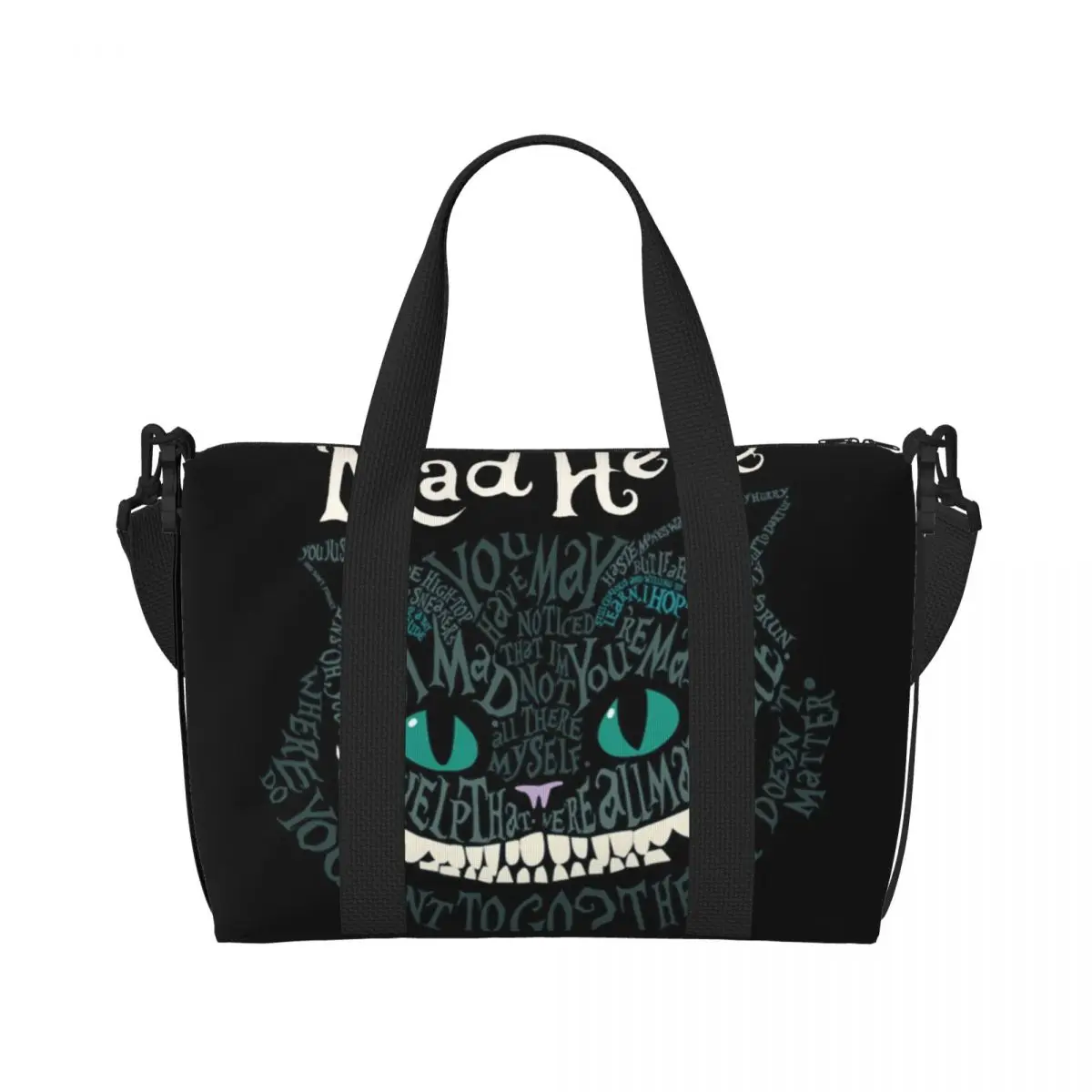 Bolsos de viaje personalizados de la playa del gimnasio de los animales de la historieta de la capacidad grande de las mujeres del bolso de mano del gato de Cheshire