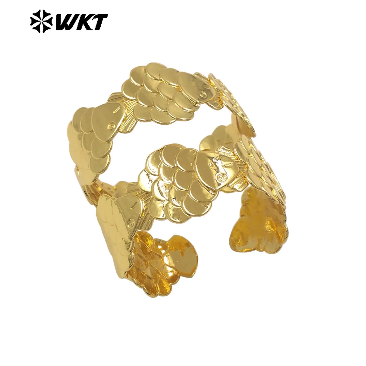 WT-JF380 New Arrival Fish Scales Carving Yellow Brass And Silver Cuff Bangle Or Armlet For Unisex Perfect Match Decorated