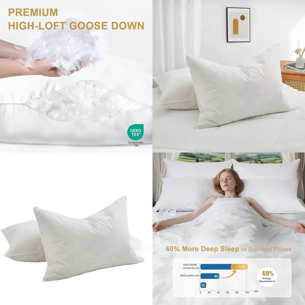 

Luxury Goose Down Blend Pillows, Queen Size, Set of 2, Ultra Soft for Sleep, Hypoallergenic, Ideal for Side, Back, and Stomach S