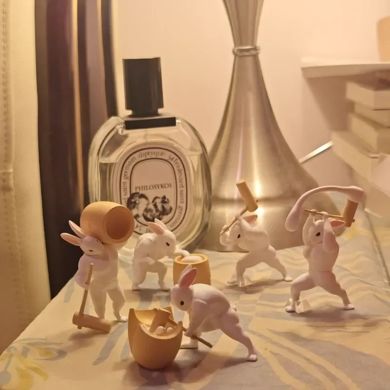 Qualia Japón oficial músculo Mochi conejo Gashapon lindo Mooncake figura de conejito Festival de mediados de otoño juguete clásico coleccionable regalo