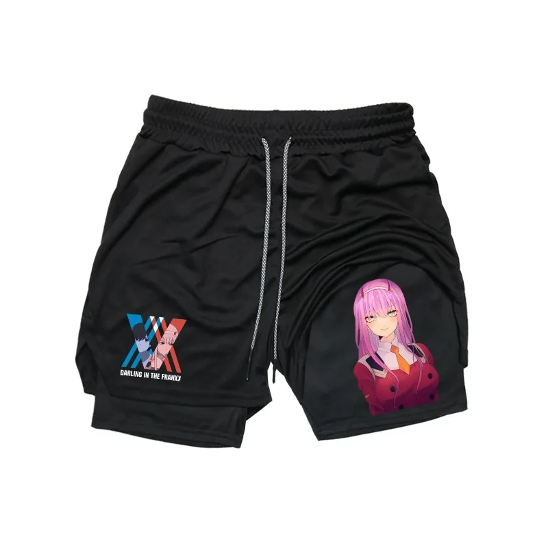 Zero Two 2in1 Pantaloncini da corsa Palestra da uomo Allenamento fitness Pantaloni corti ad asciugatura rapida Uomo Sport all'aria aperta Jogging Bermuda con tasca incorporata