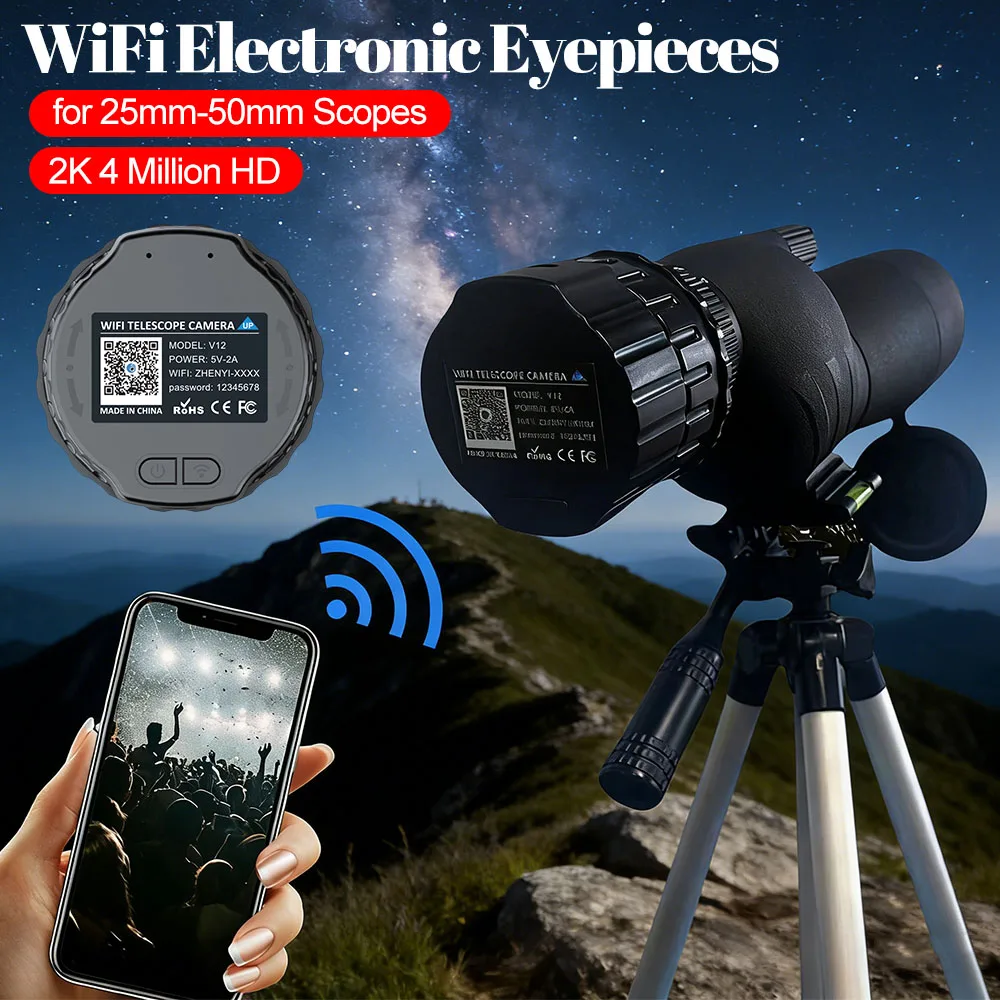 2K High-Definition WiFi Telescope Eyepiece Camera for 25mm-50mm Scopes Electronic Eyepiece Camera Portable Spotting Scope Camera